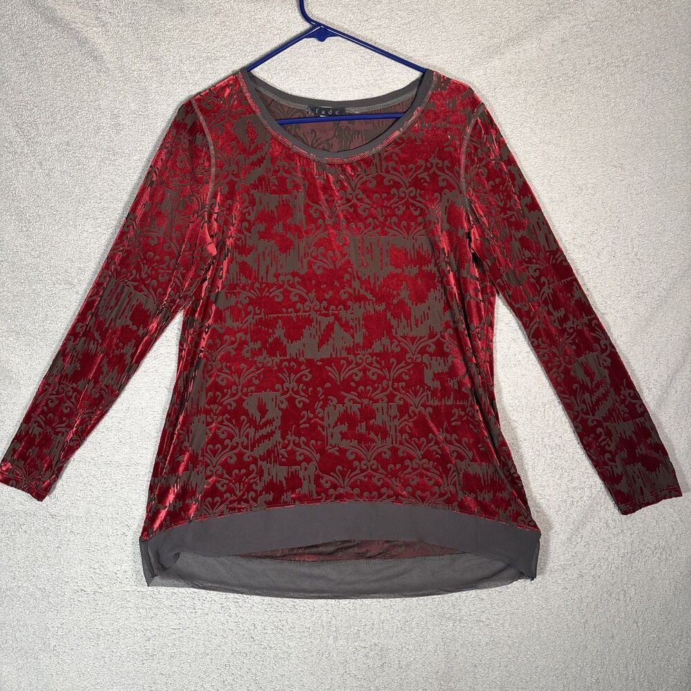 Vintage Fade Top Women’s Size L Red Velvet Burnout Vampire Witchy Goth Fairy Y2K